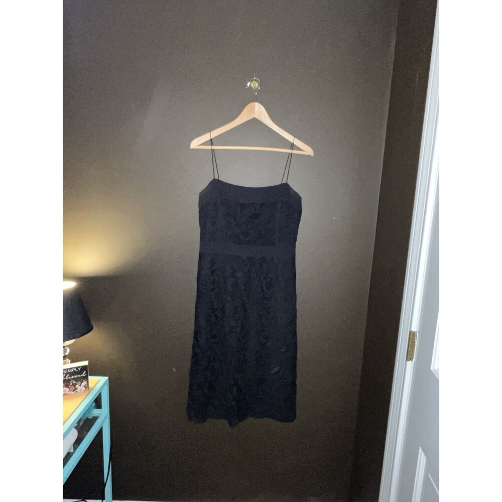 Ann Taylor Black Lace Midi Dress Size 6 Spaghetti Strap Y2K Cocktail Formal